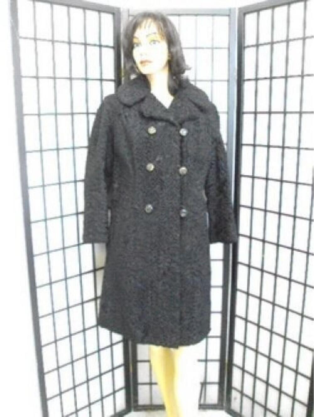 MINT BLACK ASTRAKHAN LAMB FUR COAT WOMEN WOMAN SIZE 8